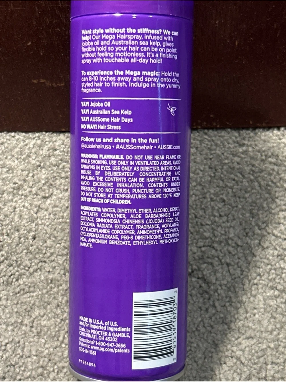 X2 Aussie Mega Hair Spray 24 Hour Flexible Hold Hairspray Jojoba Oil 14oz